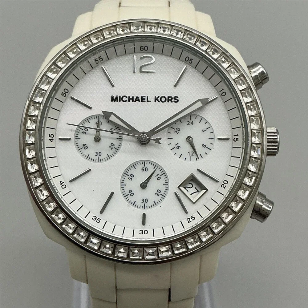 Michael Kors Womens Watch 39mm Silver Tone Chrono MK5079 New Battery 6.5